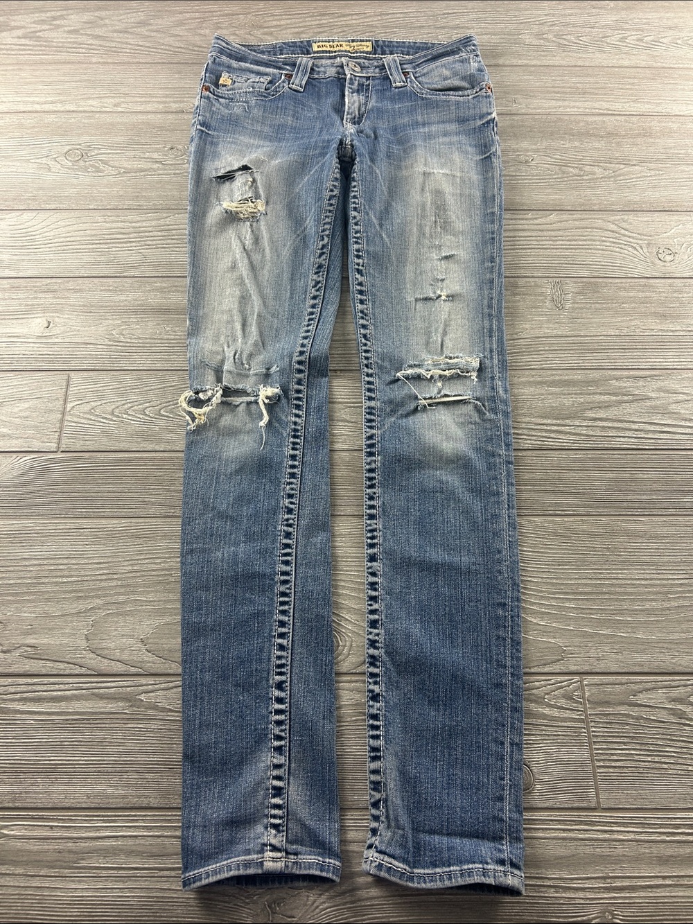 Big Star Remy Skinny Low Rise Fit Women's Blue Distressed Straight-Leg Jeans #7